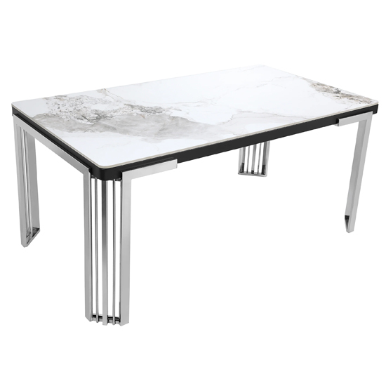 Read more about Davos white sintered stone dining table with silver frame