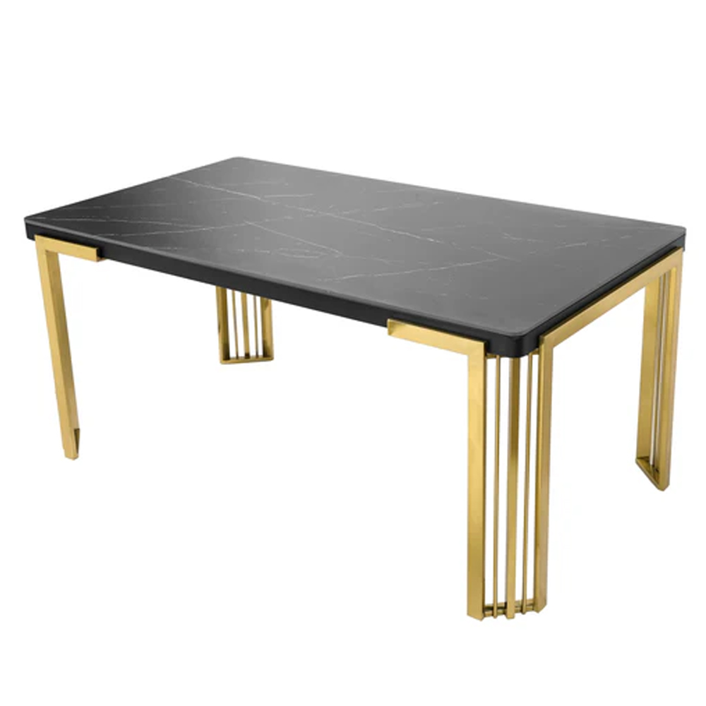 Davos Small Black Sintered Stone Dining Table With Gold Frame