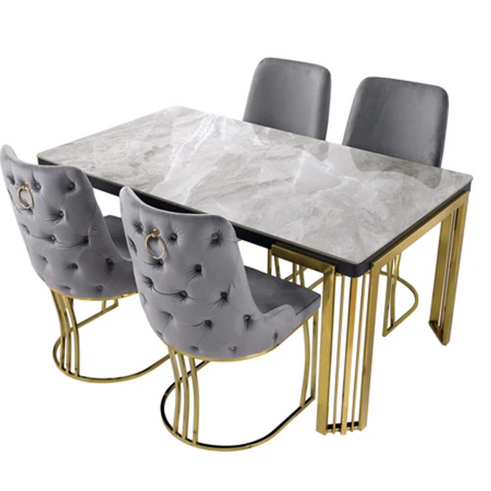 Davos Small Grey Sintered Stone Dining Table With Gold Frame