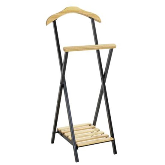 Davos Solid Wood Valet Stand In Natural With Black Metal Frame
