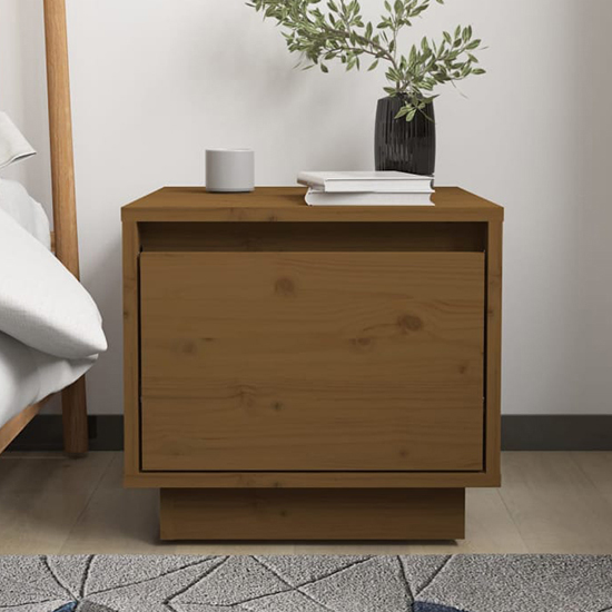 Product photograph of Dawes Solid Pinewood Bedside Cabinet With 1 Drawer In Brown from Furniture in Fashion
