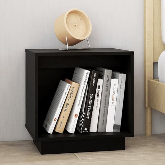 Product photograph of Dawes Solid Pinewood Bedside Cabinet In Black from Furniture in Fashion