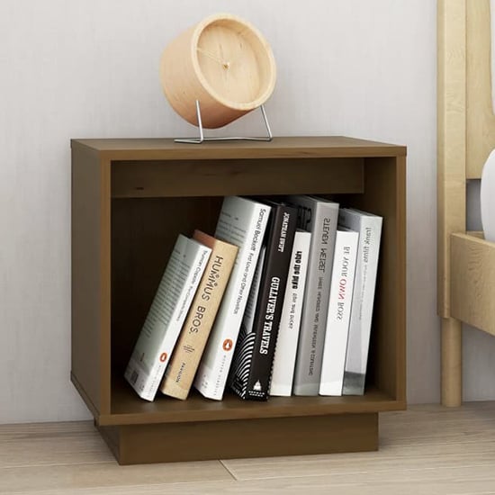 Product photograph of Dawes Solid Pinewood Bedside Cabinet In Honey Brown from Furniture in Fashion