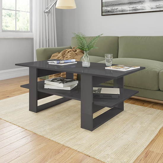 Photo of Dawid high gloss coffee table with undershelf in grey