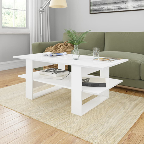 Photo of Dawid high gloss coffee table with undershelf in white