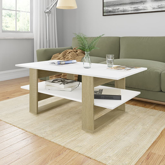 Read more about Dawid wooden coffee table with undershelf in white sonoma oak