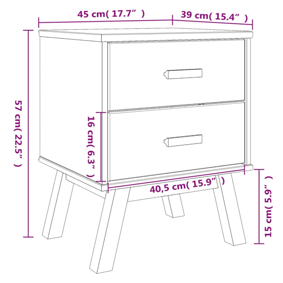 Dawlish Wooden Bedside Cabinet With 2 Drawers In Grey And Brown