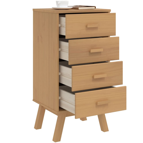 Dawlish Wooden Bedside Cabinet With 4 Drawers In Brown