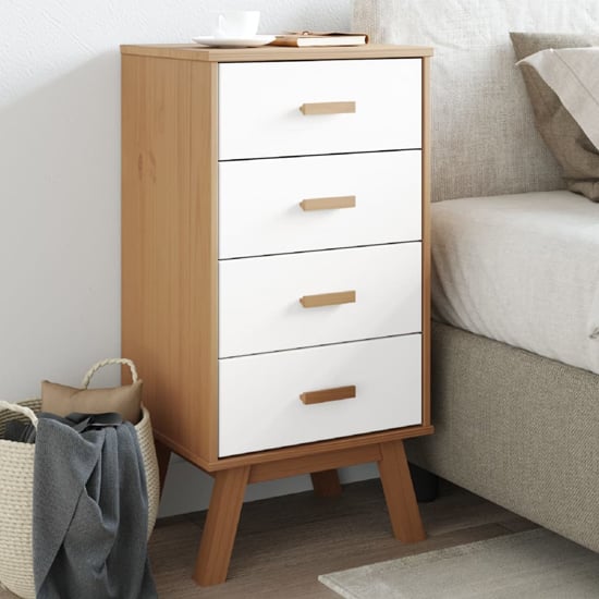 Dawlish Wooden Bedside Cabinet With 4 Drawers In White Brown