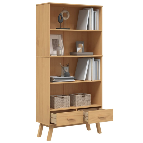 Dawlish Wooden Bookcase With 2 Drawers In Brown