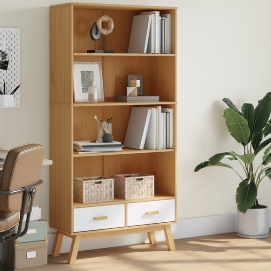 Read more about Dawlish wooden bookcase with 2 drawers in white and brown