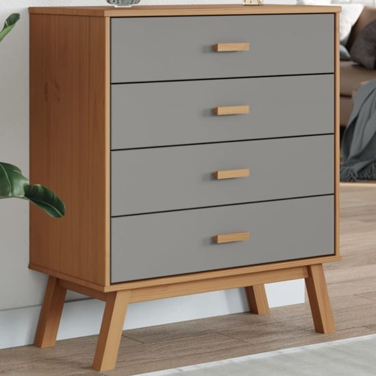 Product photograph of Dawlish Wooden Chest Of 4 Drawers In Grey And Brown from Furniture in Fashion