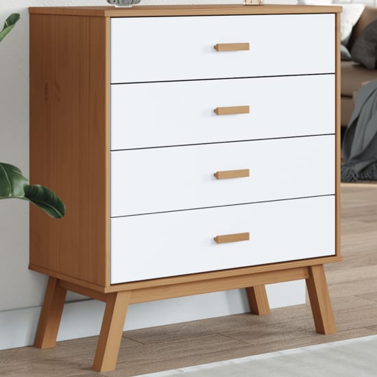 Product photograph of Dawlish Wooden Chest Of 4 Drawers In White And Brown from Furniture in Fashion