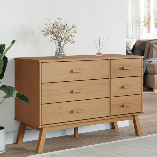 Read more about Dawlish wooden chest of 6 drawers in brown