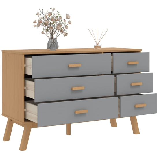 Dawlish Wooden Chest Of 6 Drawers In Grey And Brown