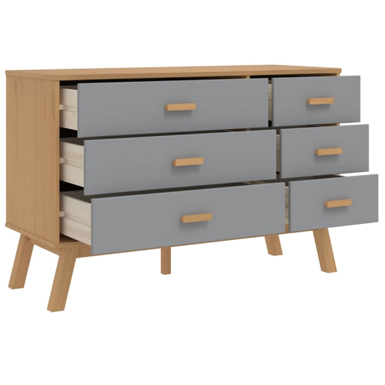 Dawlish Wooden Chest Of 6 Drawers In Grey And Brown