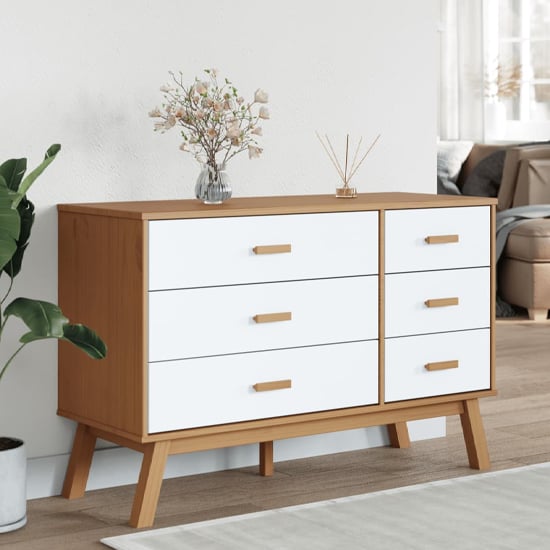 Product photograph of Dawlish Wooden Chest Of 6 Drawers In White And Brown from Furniture in Fashion