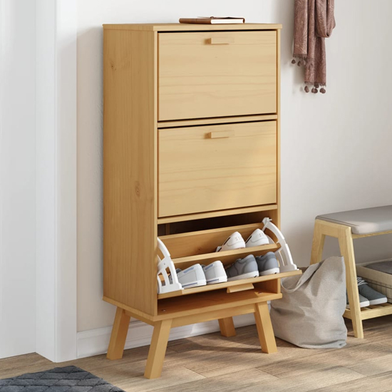 Read more about Dawlish wooden shoe cabinet with 3 drawers in brown