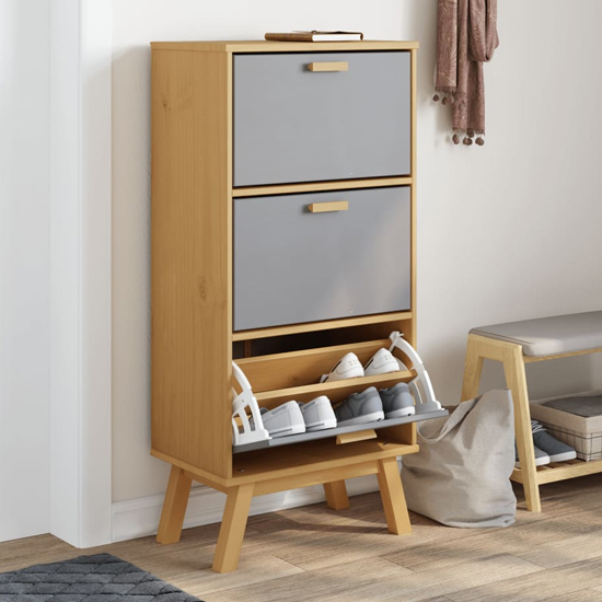 Read more about Dawlish wooden shoe cabinet with 3 drawers in grey and brown