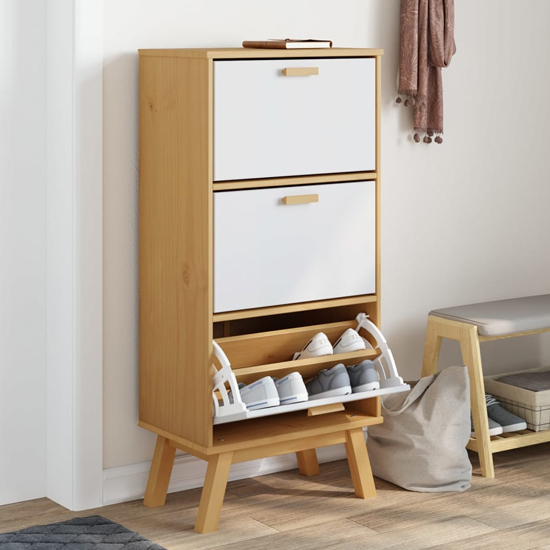 Read more about Dawlish wooden shoe cabinet with 3 drawers in white and brown