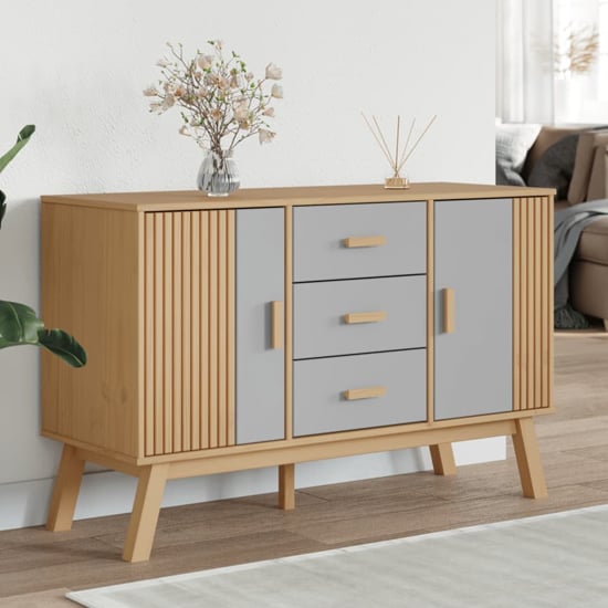 Product photograph of Dawlish Wooden Sideboard With 2 Doors 3 Drawers In Grey Brown from Furniture in Fashion