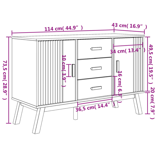 Dawlish Wooden Sideboard With 2 Doors 3 Drawers In White Brown