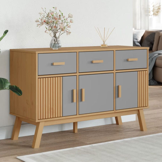 Read more about Dawlish wooden sideboard with 3 doors 3 drawers in grey brown