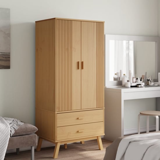 Product photograph of Dawlish Wooden Wardrope With 2 Doors In Brown from Furniture in Fashion