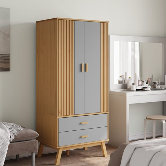 Product photograph of Dawlish Wooden Wardrope With 2 Doors In Grey And Brown from Furniture in Fashion