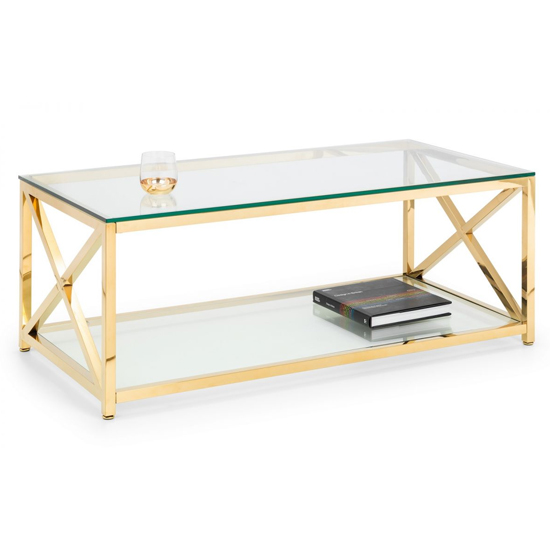 Maemi Glass Coffee Table With Gold Stainless Steel Frame