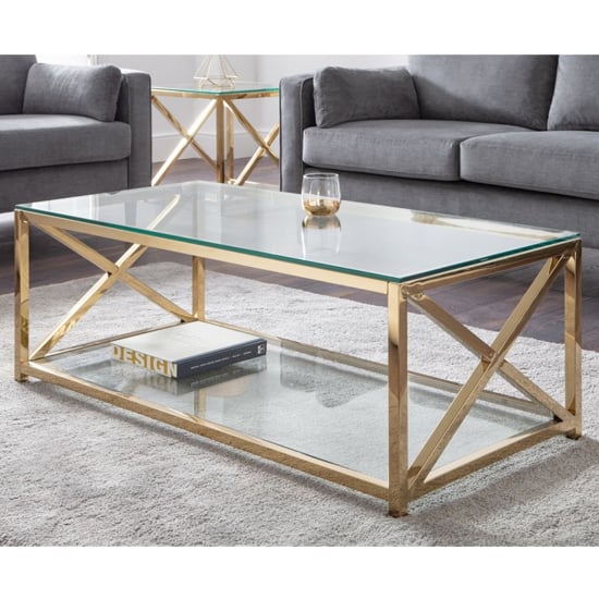 Photo of Maemi glass coffee table with gold stainless steel frame