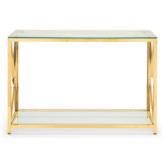 Maemi Glass Console Table With Gold Stainless Steel Frame_3