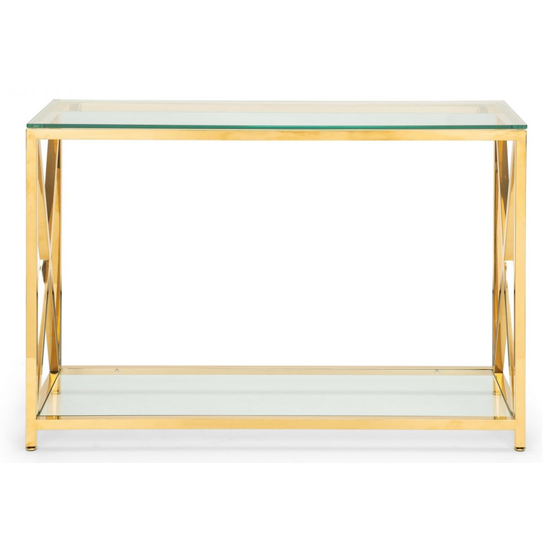Maemi Glass Console Table With Gold Stainless Steel Frame