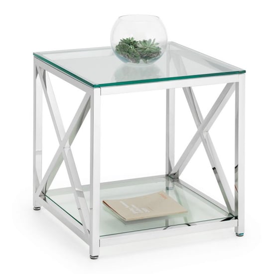 Maemi Glass Lamp Table With Chrome Stainless Steel Frame