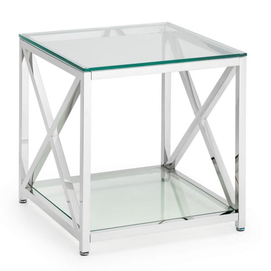 Maemi Glass Lamp Table With Chrome Stainless Steel Frame
