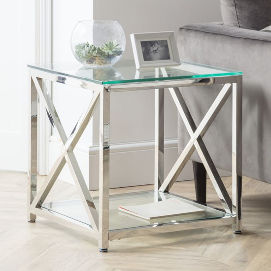 Maemi Glass Lamp Table With Chrome Stainless Steel Frame