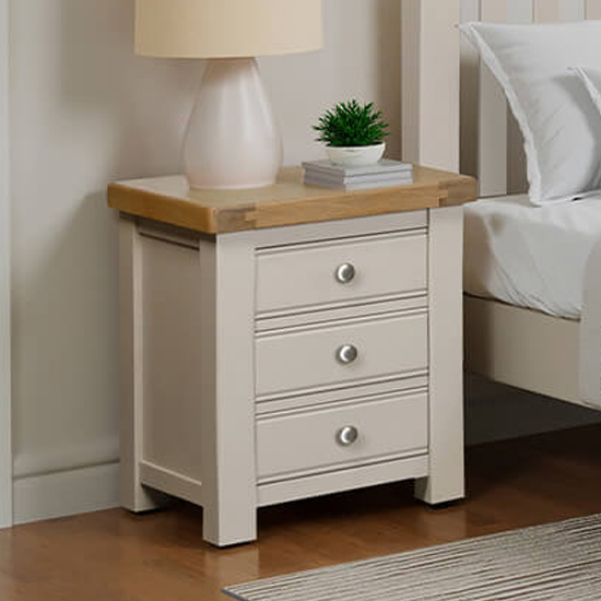 Read more about Dawson wooden bedside cabinet with 3 drawers in taupe
