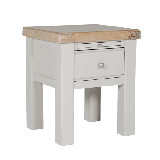 Read more about Dawson wooden lamp table with 1 drawer in taupe