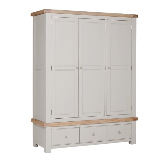 Read more about Dawson wooden wardrobe with 3 doors 3 drawers in taupe