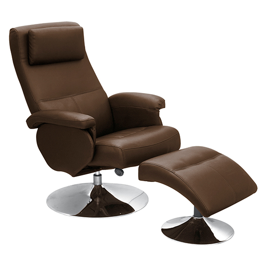 Daxia Faux Leather Recliner Chair With Footstool In Brown Furniture