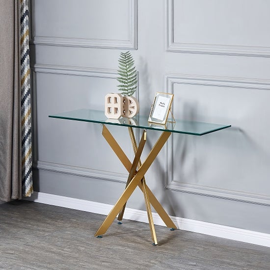 Photo of Daytona clear glass console table with brushed gold legs