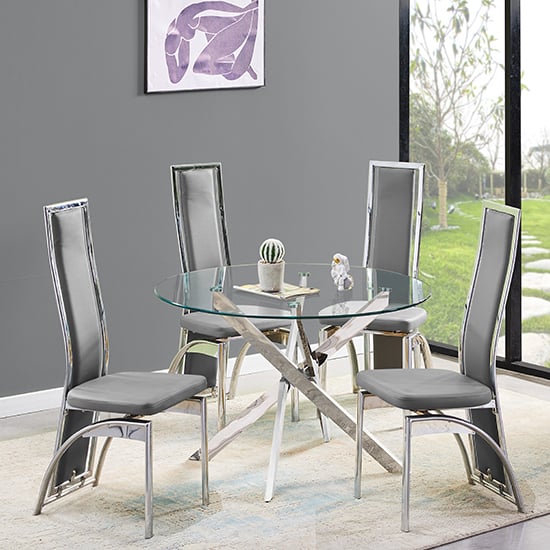 Daytona Clear Glass Dining Table With 4 Chicago Grey Chairs