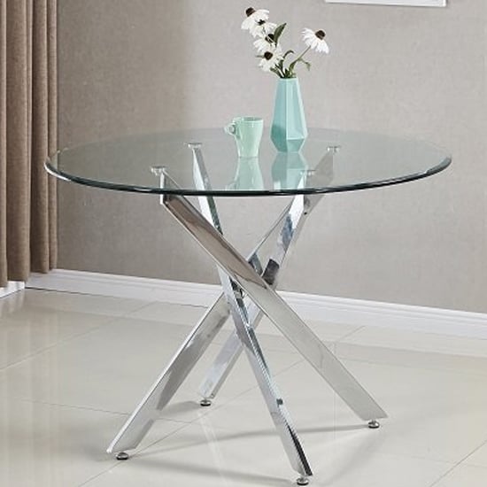 Daytona Round Glass Dining Table With 4 Gia Teal White Chairs_2