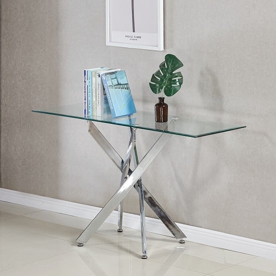 Product photograph of Daytona Clear Glass Console Table With Chrome Legs from Furniture in Fashion