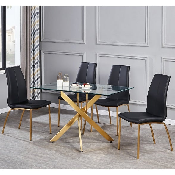 Daytona Small Glass Dining Table With 4 Opal Black Chairs