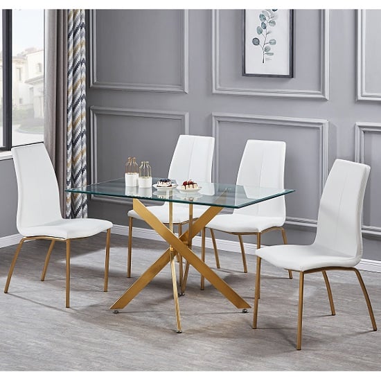 Daytona Glass Small Dining Table With Four Opal White Chair