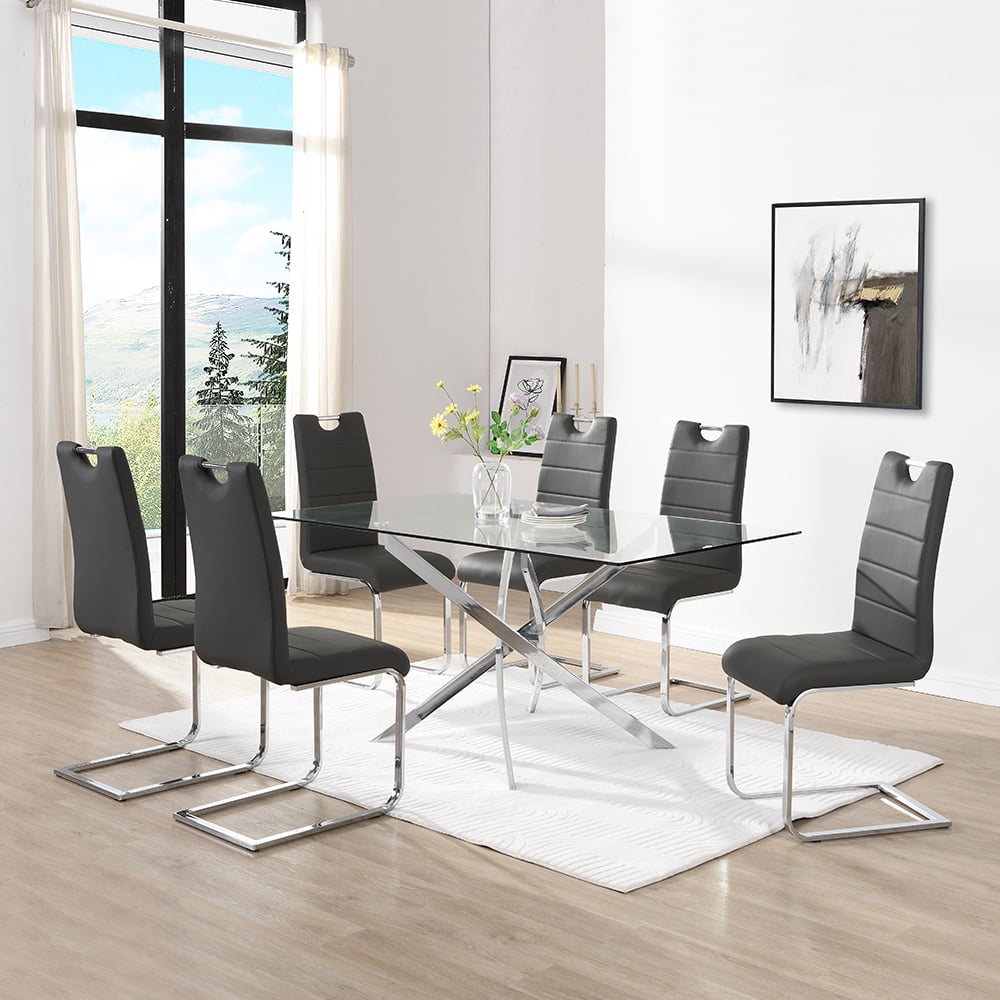 Read more about Daytona large glass dining table with 6 petra black chairs