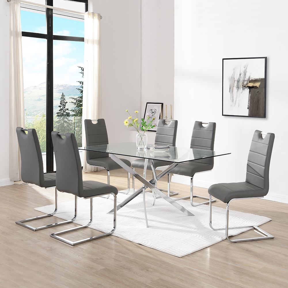 Read more about Daytona large glass dining table with 6 petra grey chairs
