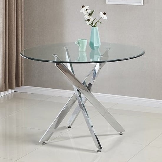 Daytona Round Clear Glass Dining Table With 4 Opal Teal Chairs_2