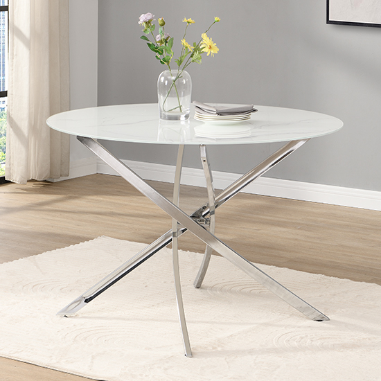 Daytona Round Diva Glass Dining Table 4 Petra Grey White Chairs